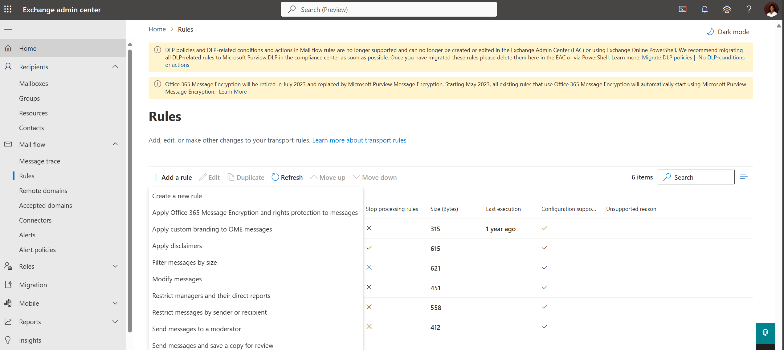 mail flow rule