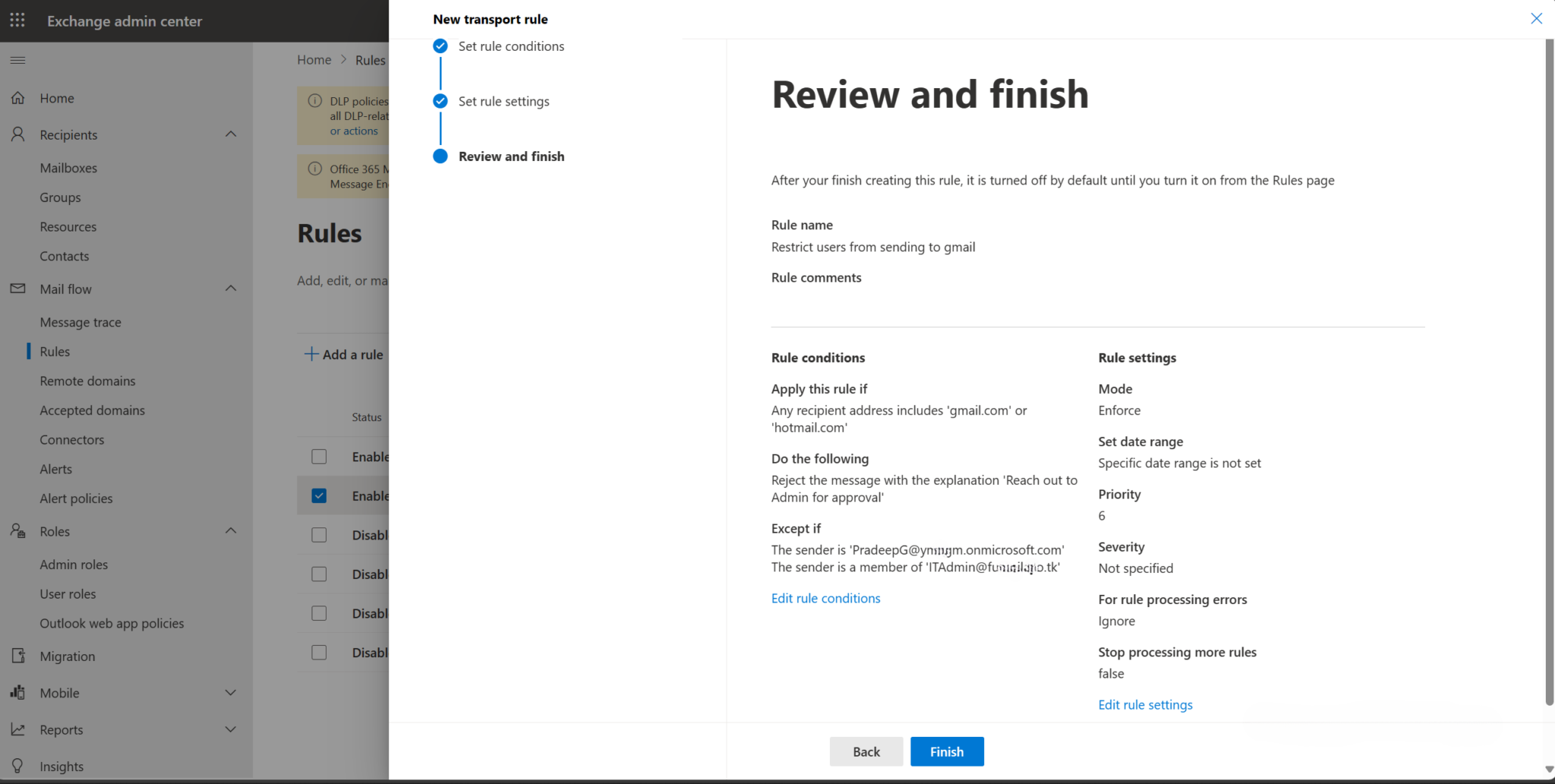 How to configure mail flow rules in exchange online evolve connect