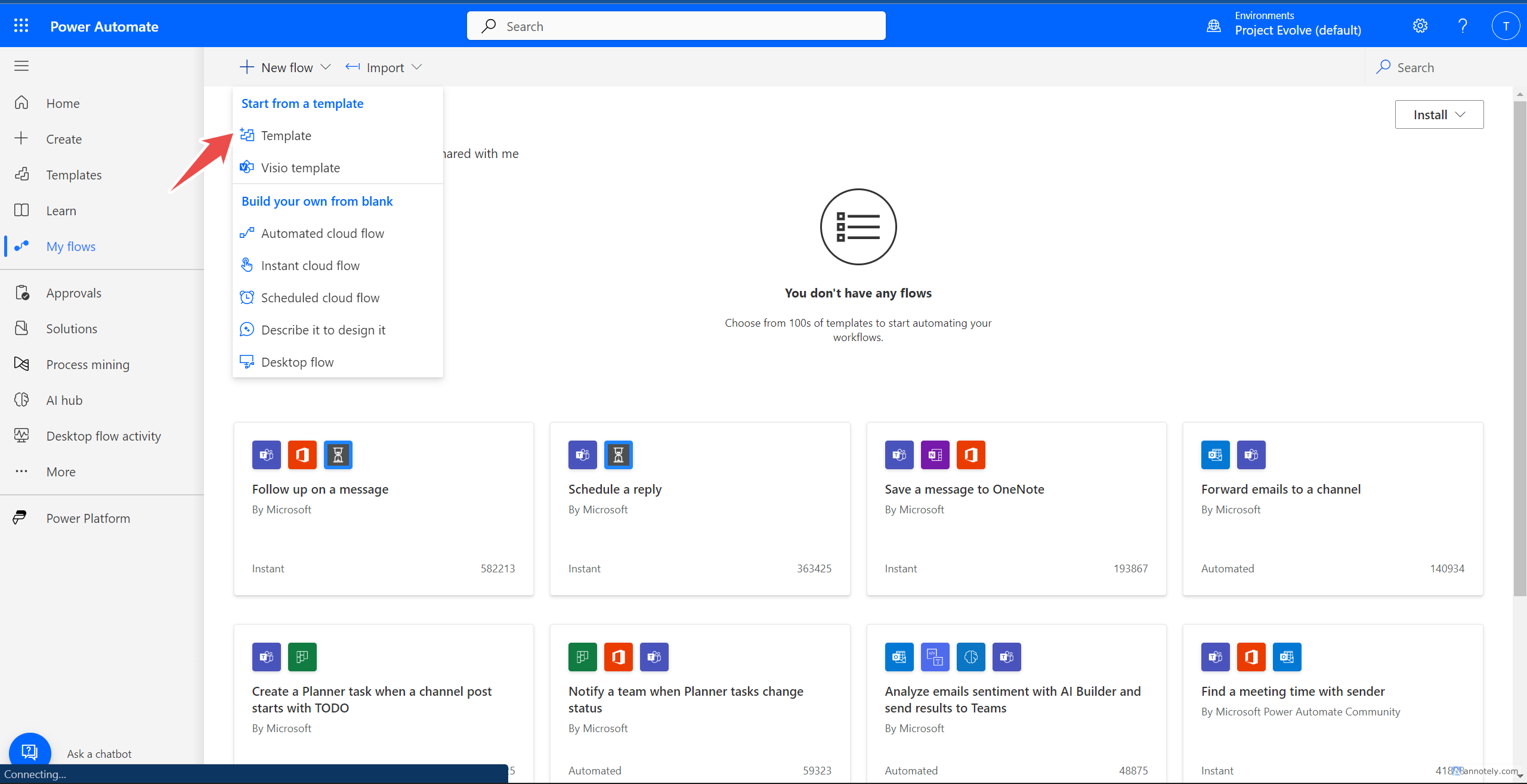 Choose Power Automate template