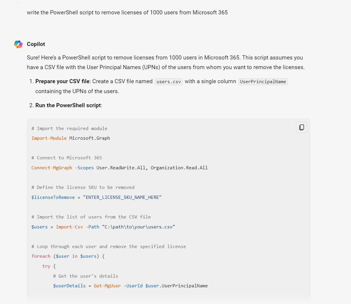 copilot with powershell script for support engineers