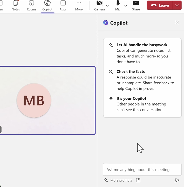 CoPilot in Teams meeting