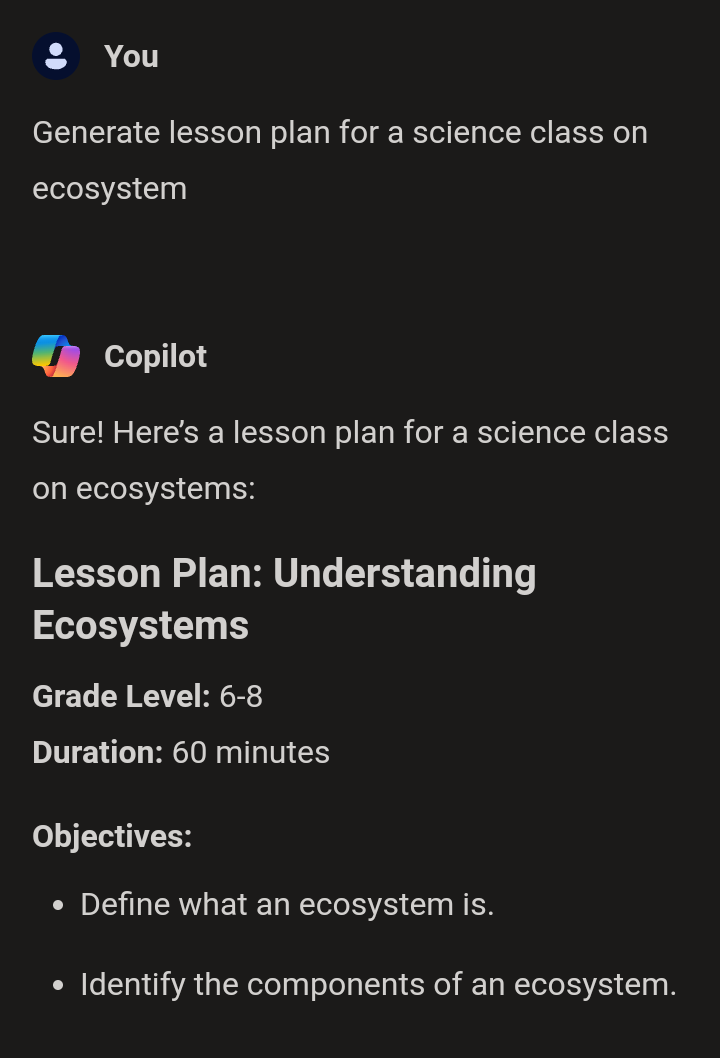 CoPilot lesson plan use cases of copilot