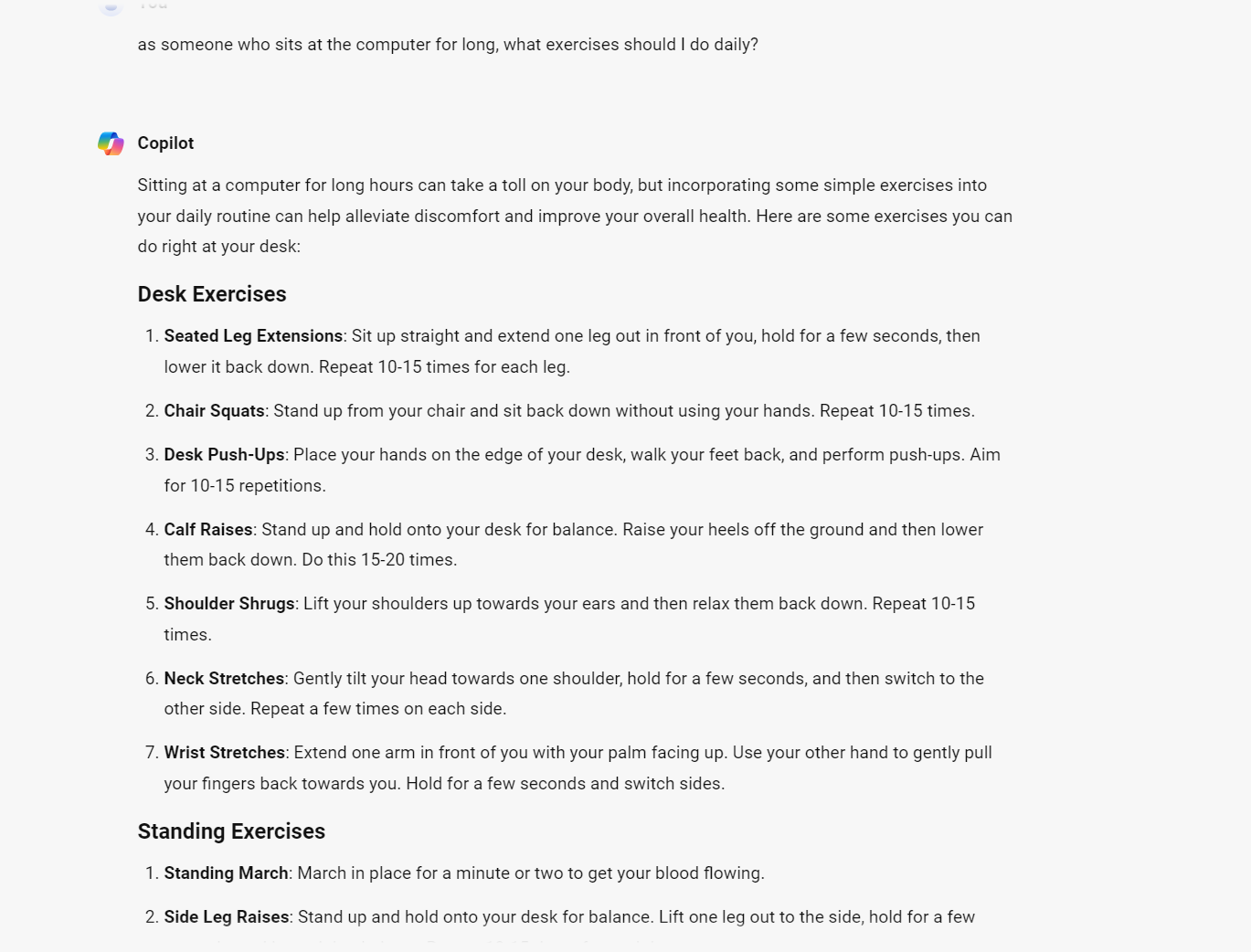 exercise for sitting long copilot 