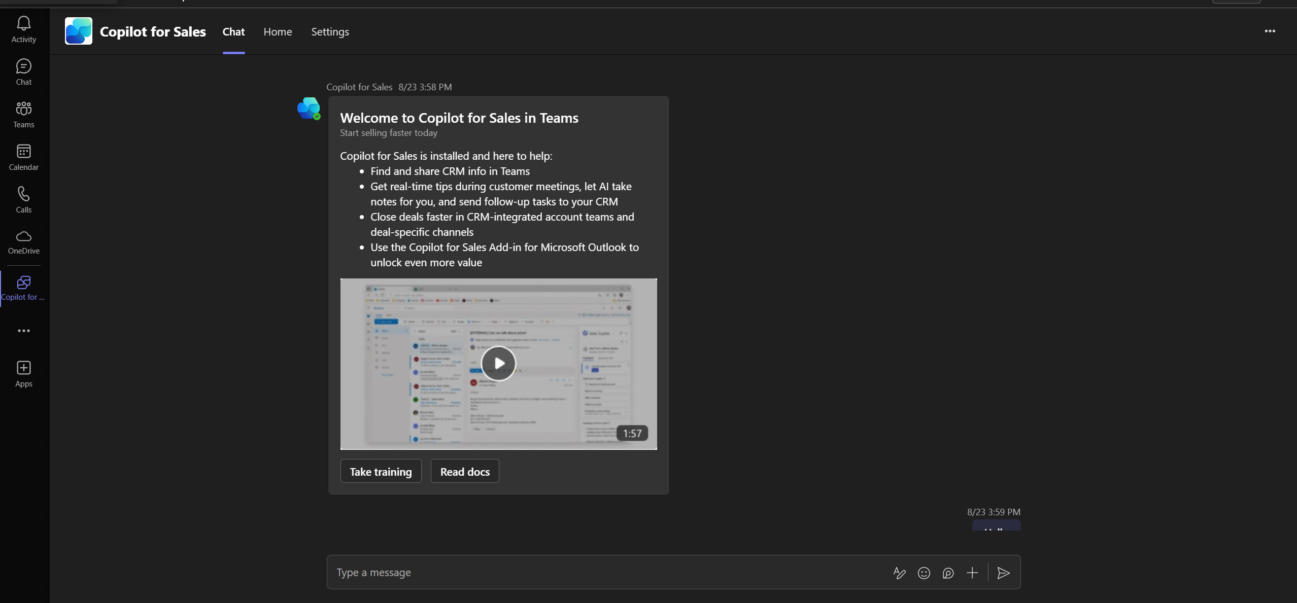 CoPilot for sales teams chat