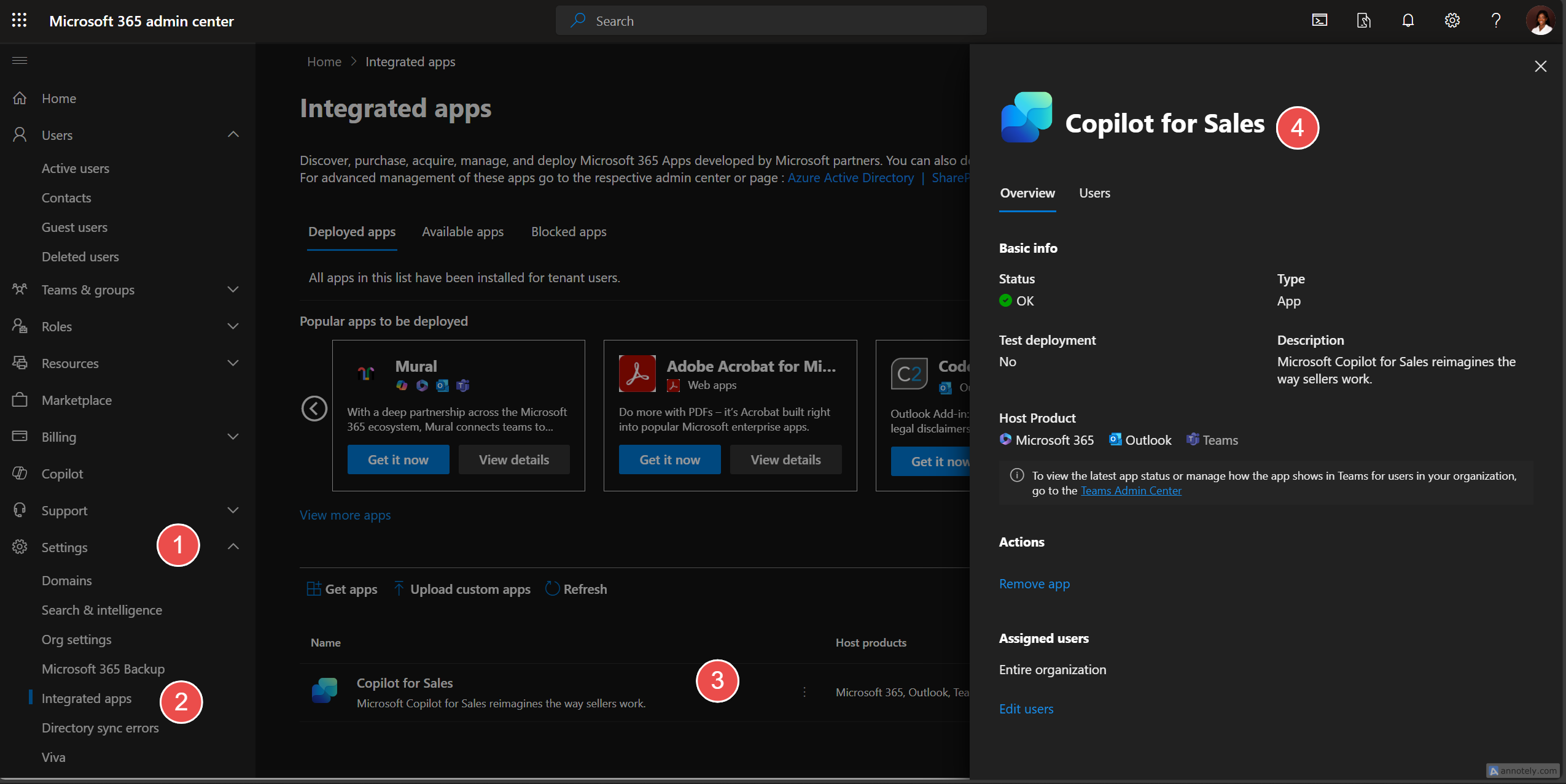 CoPilot in sales admin center integrated apps